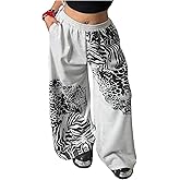 SOLY HUX Women's Plus Size Sweatpants Y2k Leopard Print Elastic Waist Baggy Wide Leg Pants Streetwear