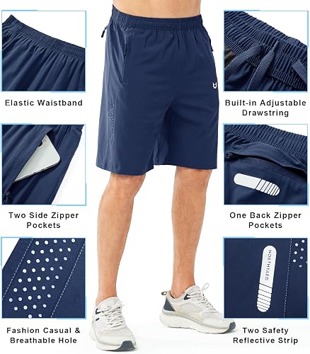 NORTHYARD Men's Athletic Running Shorts - Quick Dry, Lightweight, 3 Zipper Pockets, UPF 50+, Navy Large - View #9