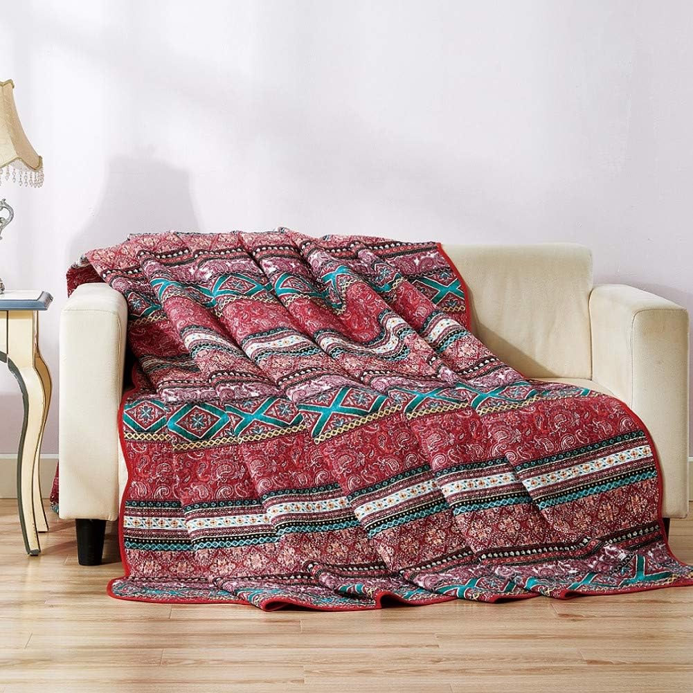 Coperta Double-Face In Cotone 140x200 Cm - Blu/Beige Con Frange - Foto 5