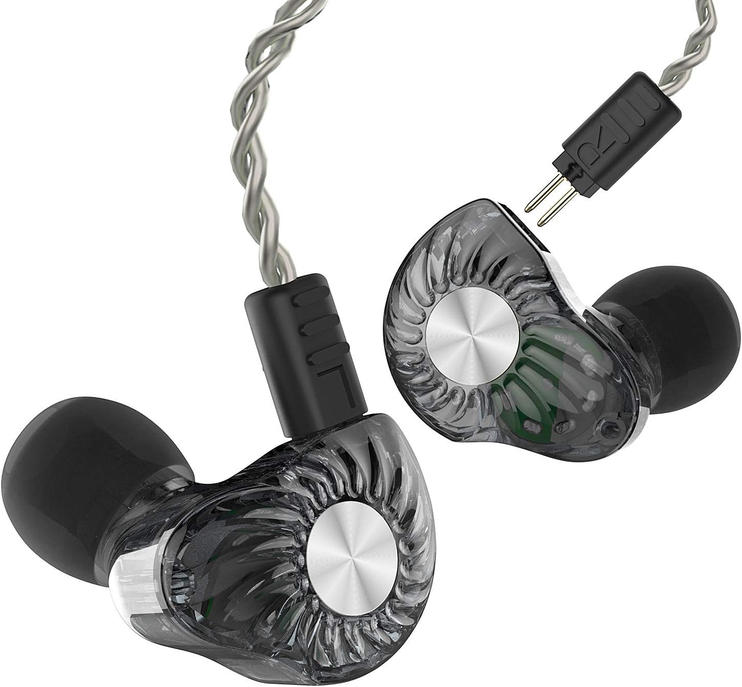 RevoNext RX8 in Ear Monitor Dual Driver 1DD+1BA HiFi Stereo IEM Wired Earphones Headphones with Detachable Tangle-Free Cable for Musician Audiophile (Gray no mic)