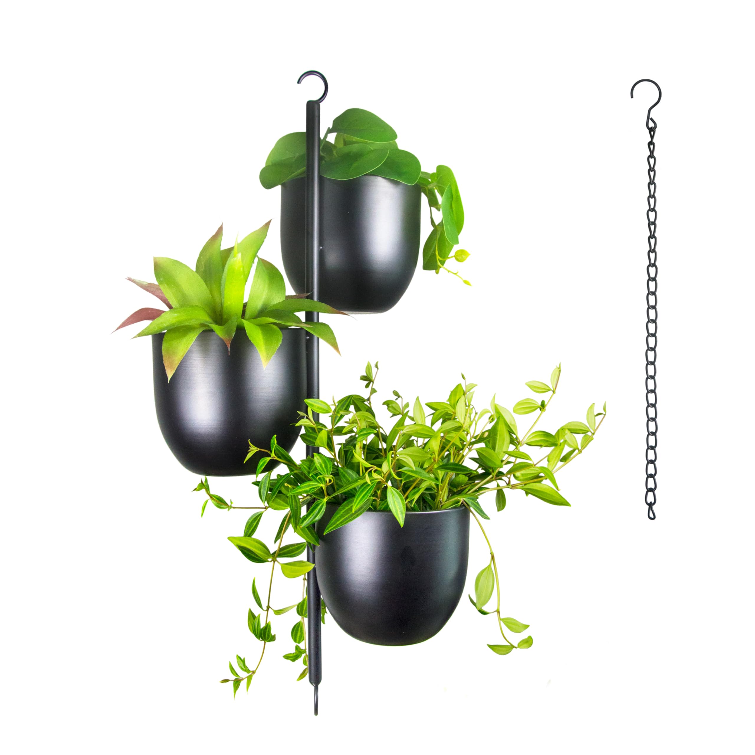 Photo 1 of 3 Tier Hanging Planters for Indoor & Outdoor, Stackable Black Metal Plant Hanger with 6 Inch Flower Pots, Oval Wall & Ceiling Plant Holder for Modern Home Decor, Balcony, Window, Patio (No Plants)