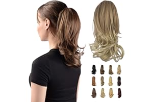 SOFEIYAN 13" Ponytail Extension Long Curly Ponytail Clip in Claw Hair Extension Natural Looking Synthetic Hairpiece for Women, Dark Blonde to Bleach Blonde