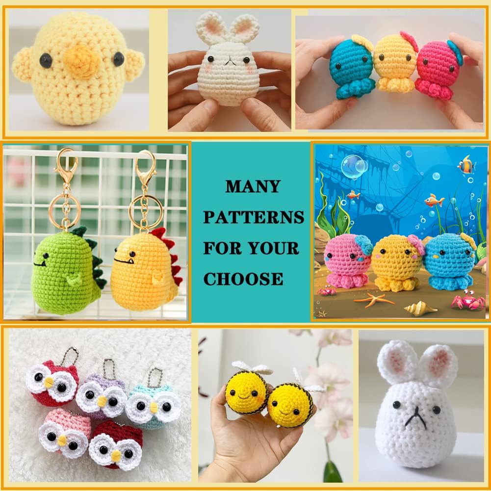 YWQZBHEMO 3 Pattern Crochet Kits - Crochet 3 Different Patterns Sets for Beginners/Experts - Rabbit, Chicken, Bee for Adult Starters, Kids, Includes Enough Yarns, Hook, Accessories