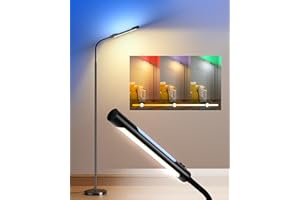 【Upgrade】SUPERDANNY Double Side LED Floor Lamp, RGB & Dimmable Bright Task Light with 6500K-3000K-4000K Color Temps, Adjustable Gooseneck, Standing Office Lamp for Reading, Living Room, Bedroom, Home