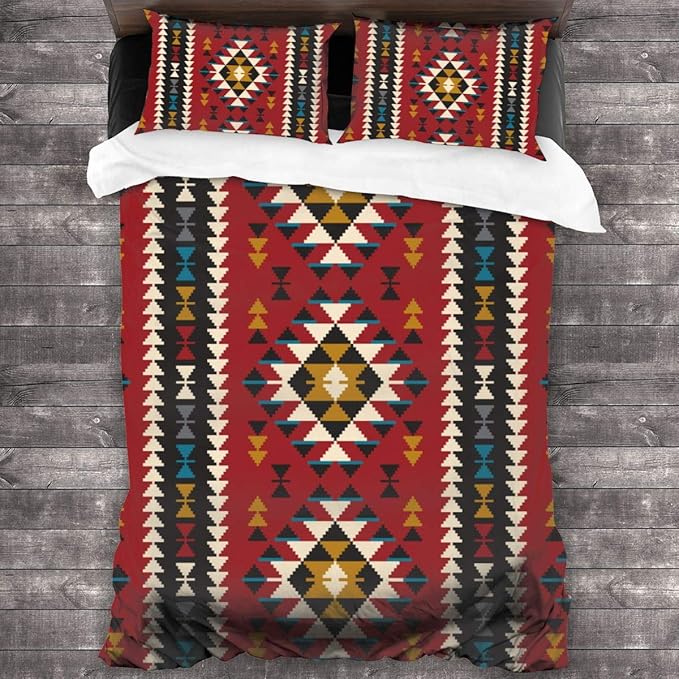 Duvet cover bedding Set,Native American In Tribal Colorful Geometric Pattern,3 Piece Set bedding
