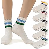 Fszsaa Novelty Socks For Women - Striped Retro Mini Crew Sporty Calf Casual Cotton Ankle Socks