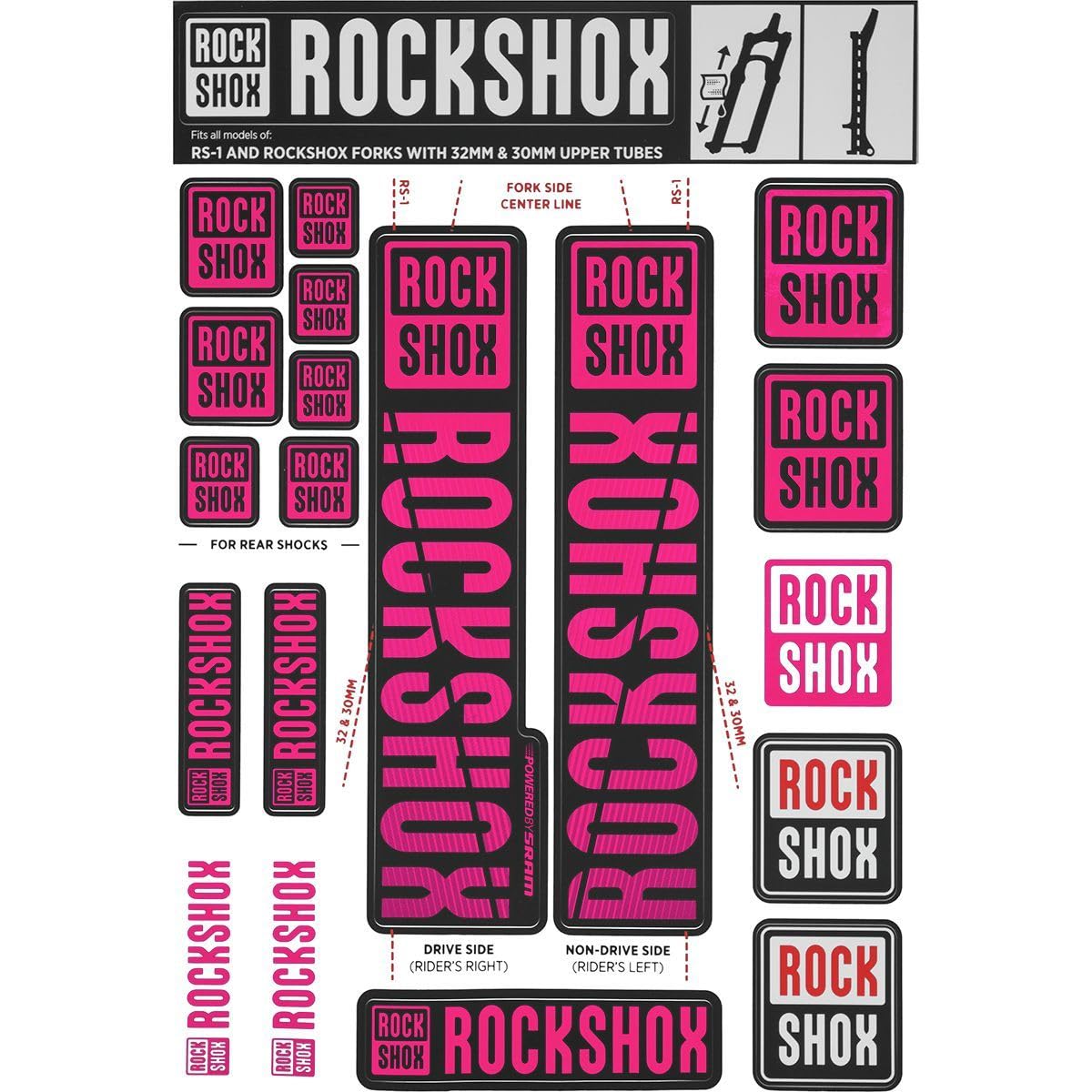 ROCKSHOX adesivo rs-1 e steli 30/32 magenta