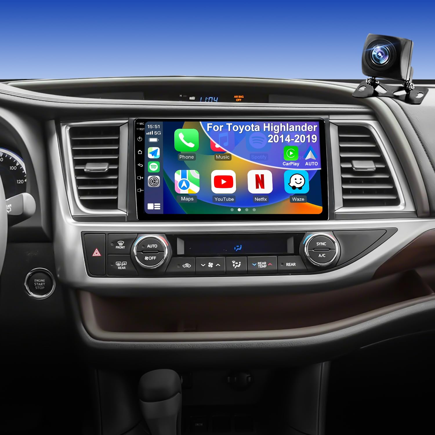 Photo 1 of 4Core 64GB 5GWiFi Upgrade Car Radio Stereo for Toyota Highlander 2014-2019, 10.1Inch Wireless CarPlay Touch Screen Android Auto Head Unit Radio with Bluetooth Backup Camera GPS Navigation DSP SWC FM