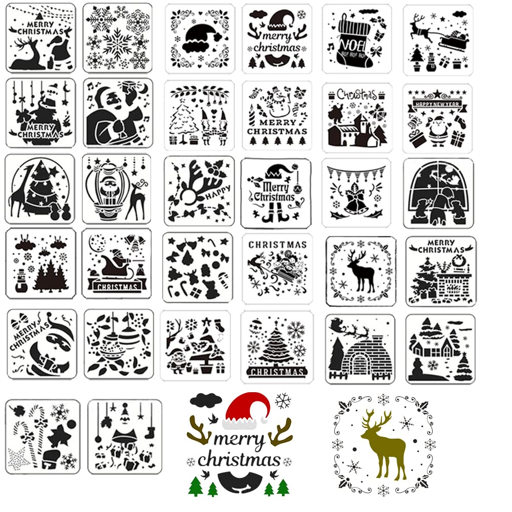 BOSOIRSOU 5.1-inch Xmas Plastic Painting Templates - Reusable Drawing Stencils for DIY Crafts, Scrapbooking, Painting on Wood, Floor, Wall