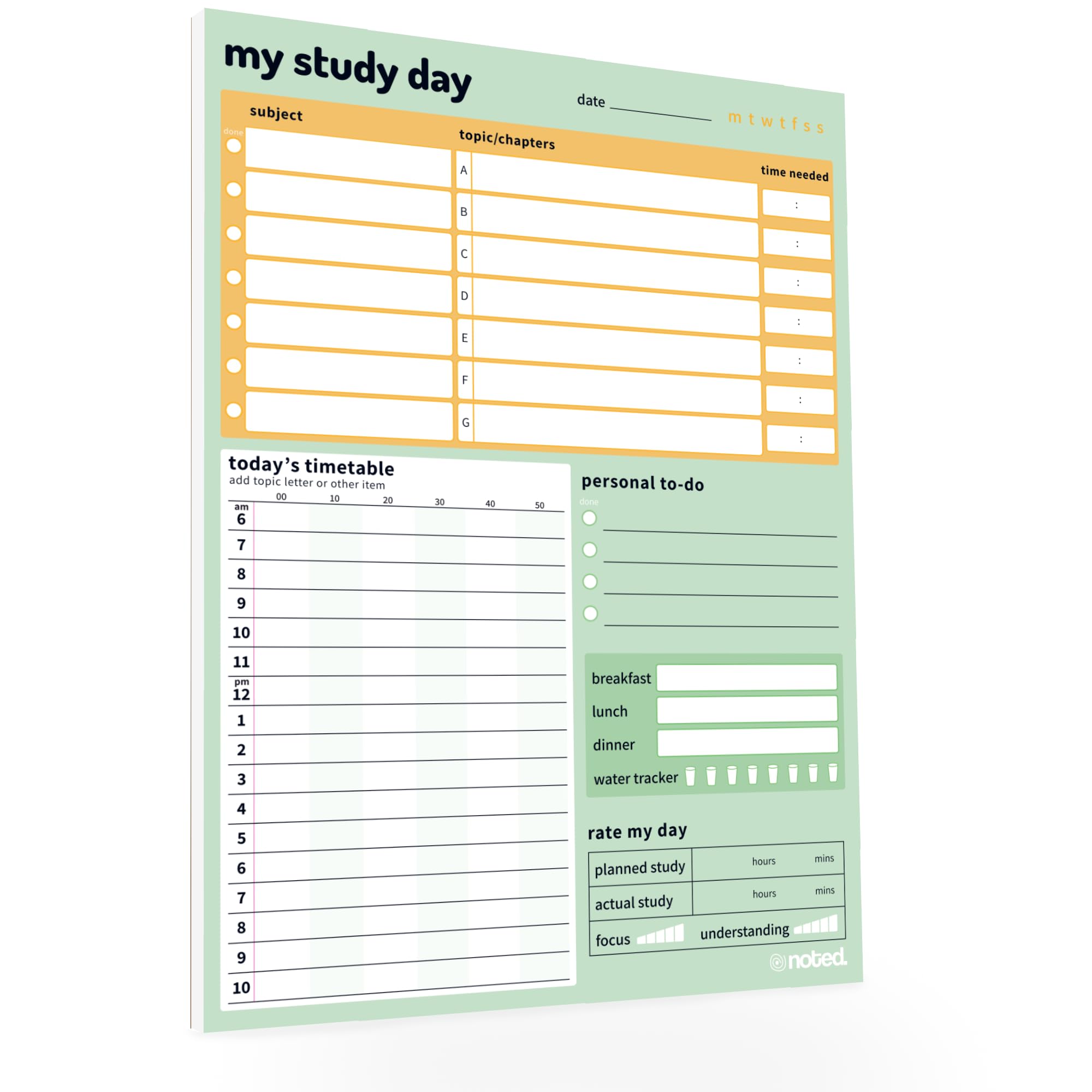 A5 Study And Exam Revision Daily Planner Pad with 52 sheets