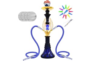 IMPACHETA 21" Elegant 2-Hose Hookah Set - Premium Kit with 20 Tips, 50 Foils & Case | Stainless Steel Construction (Blue)