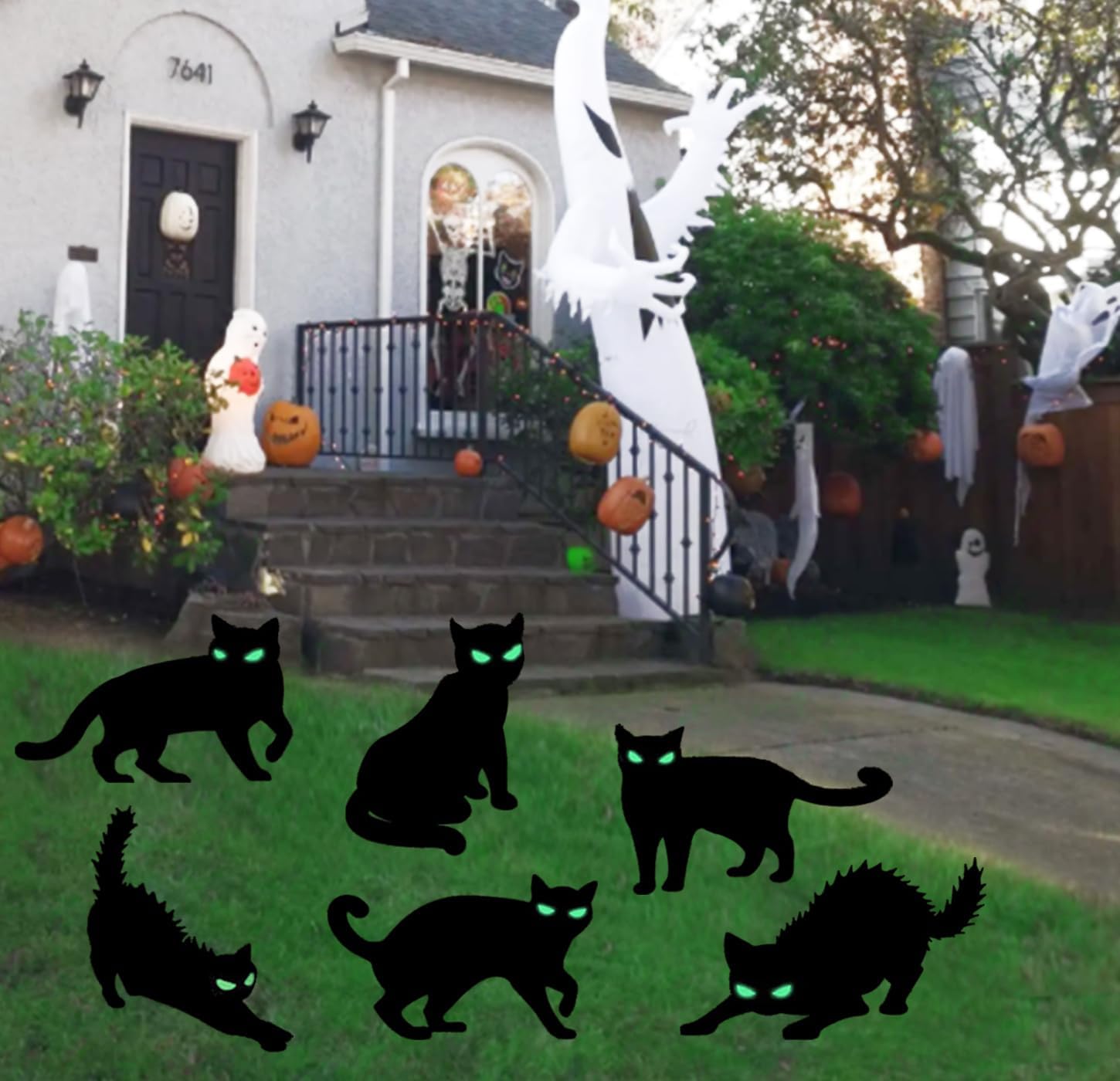 Yard Signs - 6Pack Halloween Black Cat Decorations Signs with Stakes Glow in the Dark Eyes，Scary Waterproof Cat Yard Lawn Signs for Patio Garden Outdoor Decor