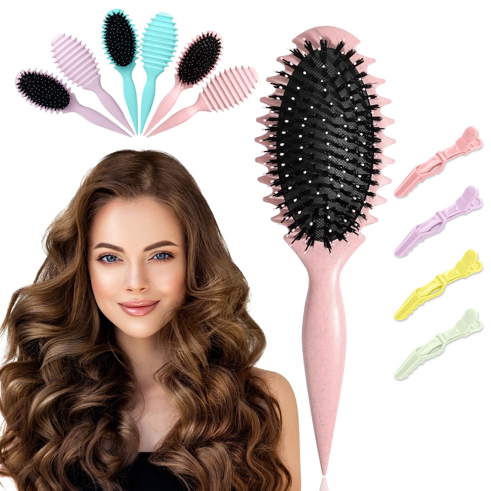Photo 1 of ++2 pcs ++Curl Defining Curly Hair Brush,Hair Styling Brush with Gator Clips,Curling Define Edge Lift Styling Brush for Curly Hair Wet Detangling,Shaping & Defining Curls for Women Men(Pink)