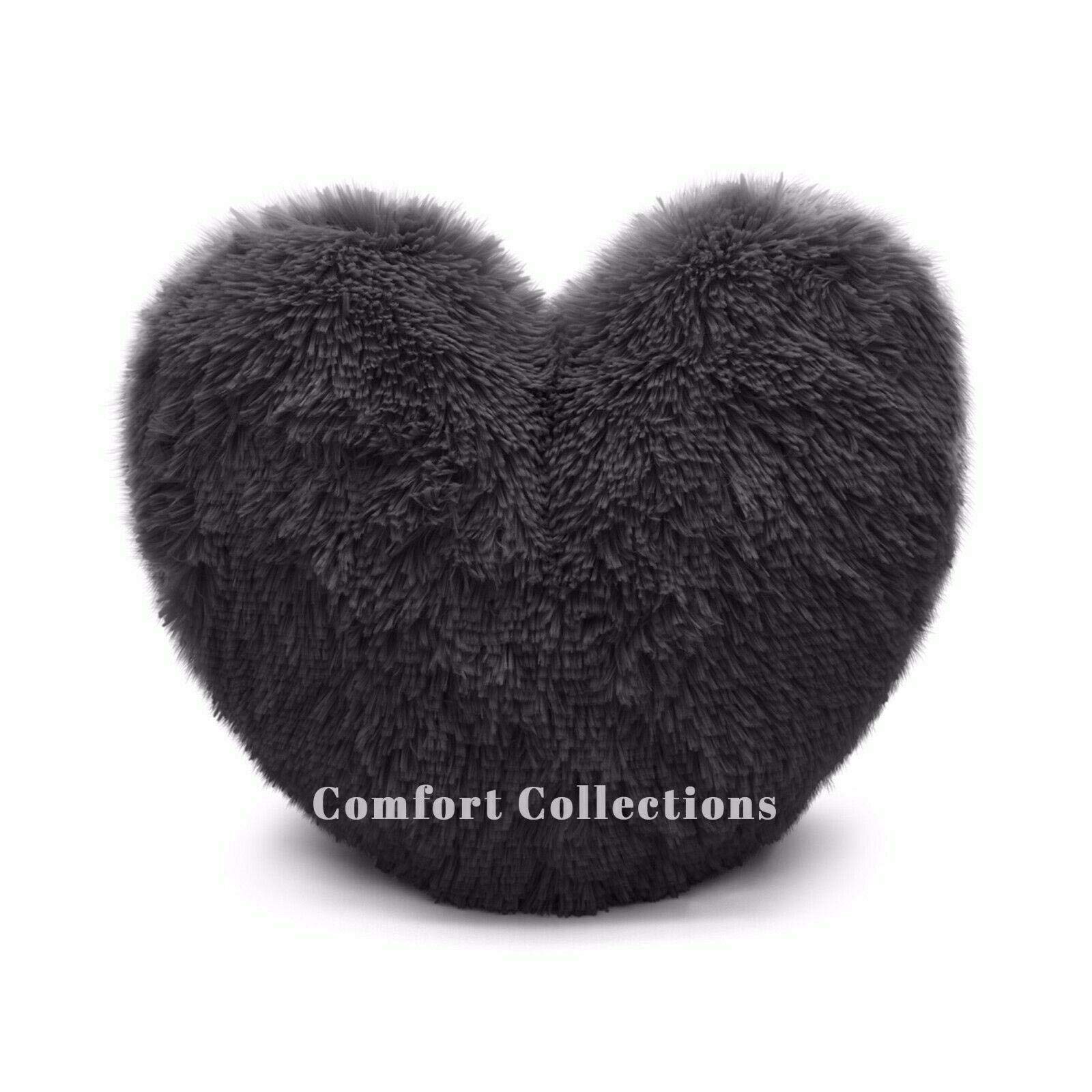 Cuddly Teddy Bear Fleece Super Soft 3D Heart Shape Fluffy Filled Cushion Cosy & Warm Home Decoration Gift For Loved One Valentine Day 100% Polyester Heart Cushion Black 38cm x 38cm Approximate
