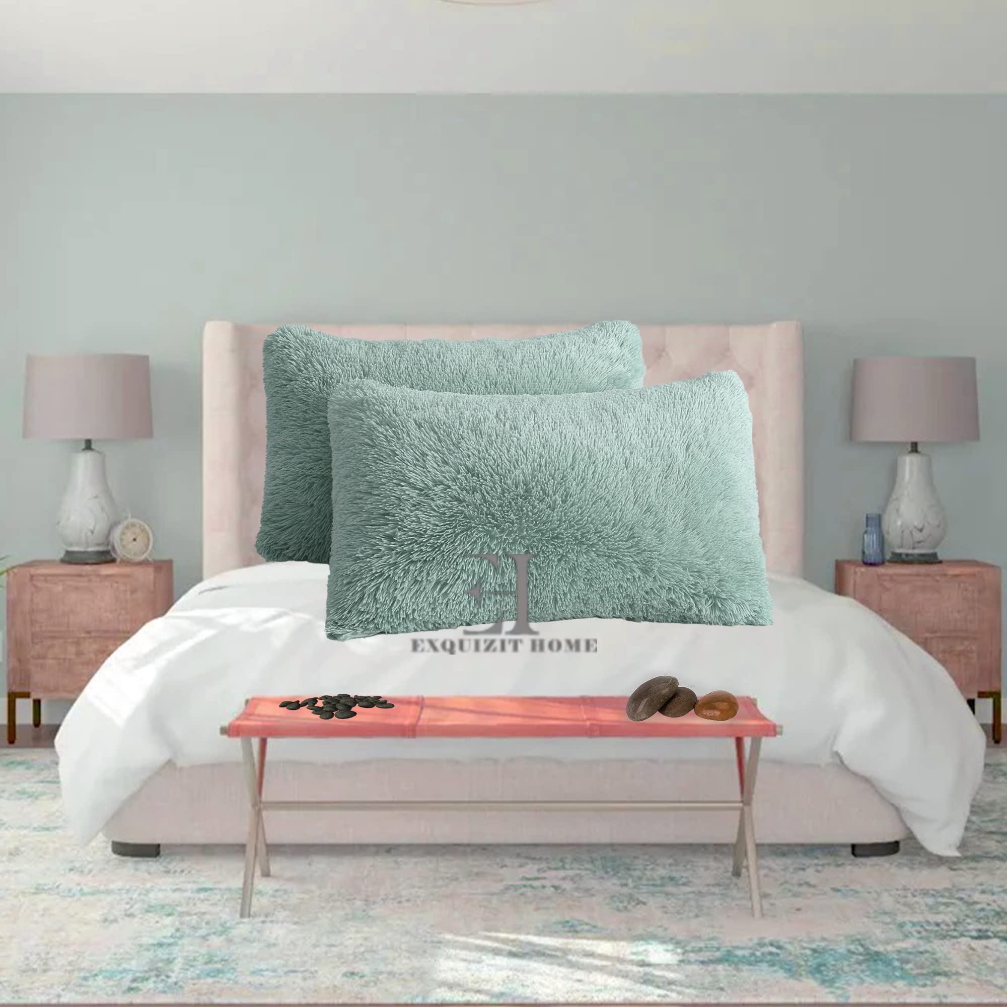 EXQUIZIT HOME® Hug & Snug Teddy Cuddles Pillowcase Pair – Super Soft Fluffy Fleece Pillow Covers | Warm & Cosy Winter Teddy Pillowcases | 100% Polyester | Standard Size 50×75cm (Duck Egg)