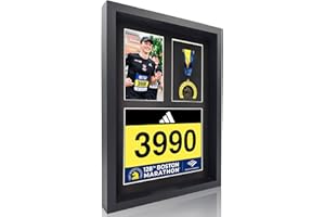 MEDALAWARDSRACK 3-in-1 Shadow Box Display with Real Glass (Medal, Race Bibs, and Photo Display) – Marathon Medal Display and Frame, Triathlon & Running Bib Holder, Wall-Mounted, Real Tempered Glass - Black