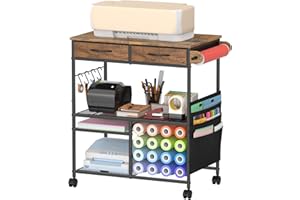 VEOSIR Craft Cart with Vinyl Roll Holder, Organizer & Storage Table for Cricut Machine with Drawer,Mobile Craft Organization 