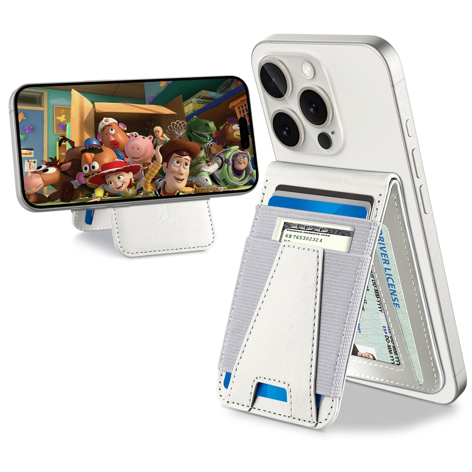 TopMade for MagSafe Wallet Stand, for iPhone with ID Window, Strongest Magnetic Wallet for iPhone 16/15/14/13/12 Series, Not for 13/12 Mini, 4 Card Slots, Fits 10 Cards, RFID Blocking, White