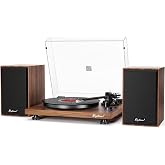 Bluetooth Turntable HiFi System with 36 Watt Bookshelf Speakers, Patend Designed Vinyl Record Player with Magnetic Cartridge, Bluetooth Playback and Auto Off