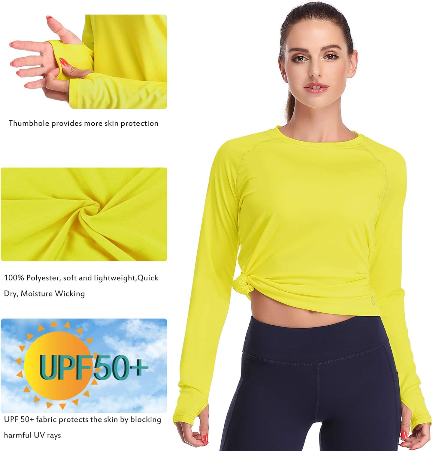 DAYOUNG Womens UPF 50+ UV Sun Protection Long Sleeve T-Shirt Running Hiking Outdoors Performance Athletic Top Thumb Hole: Clothing
