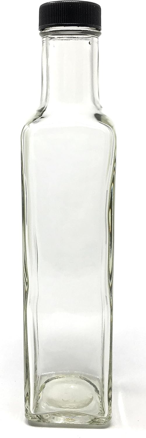 250 ml (8 oz) botella de vidrio cuadrada con tapas (12 unidades) Covim