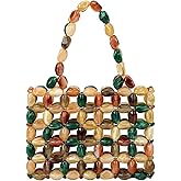 Boho Beaded Tote Bag for Women, Colorful Acrylic Bead Purse, Designer Handmade Woven Handbag for Summer Beach Party Wedding