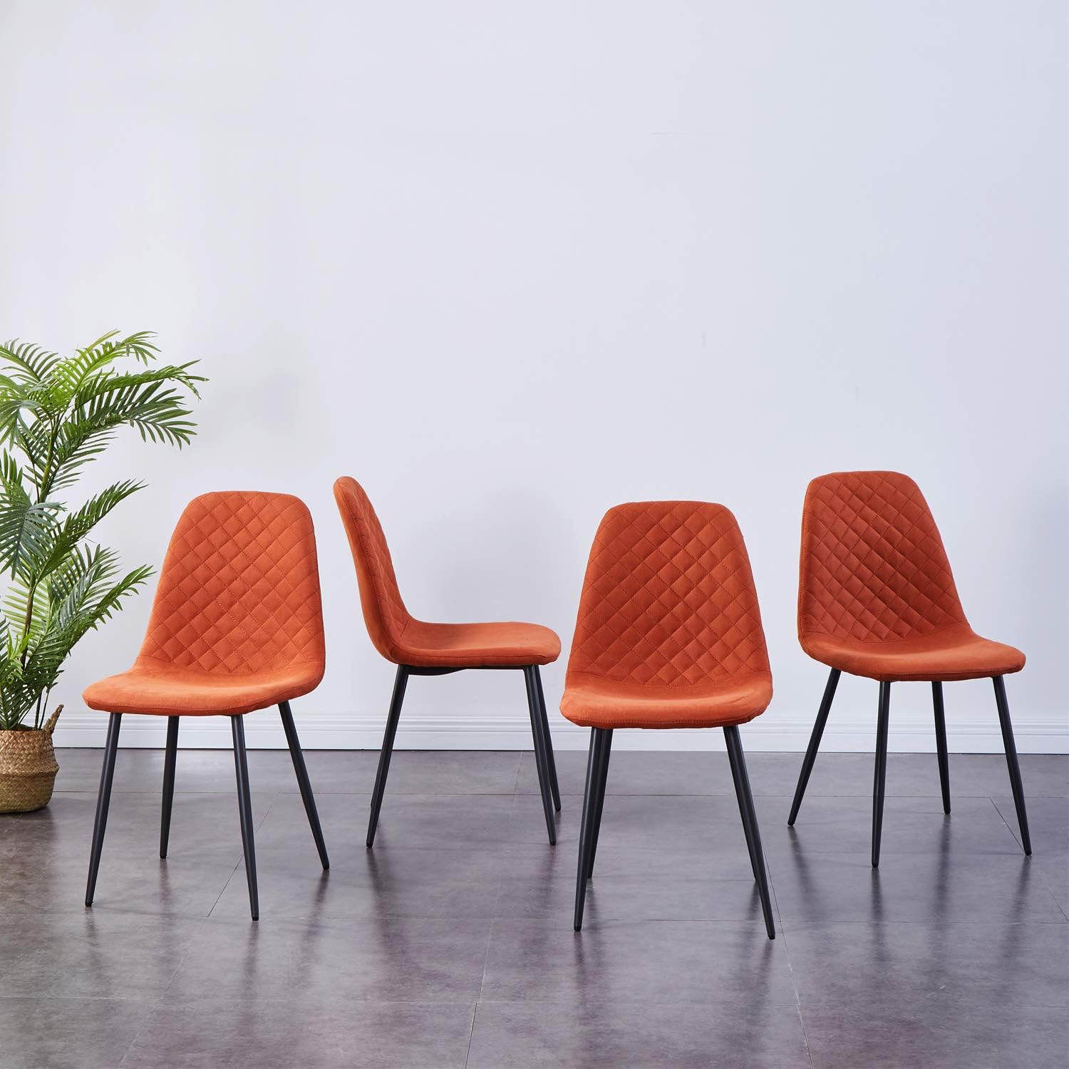 AINPECCA Set of 4 Dining Chairs Suede Seat with Metal Legs Dressing Lounge Home (Orange, 4)