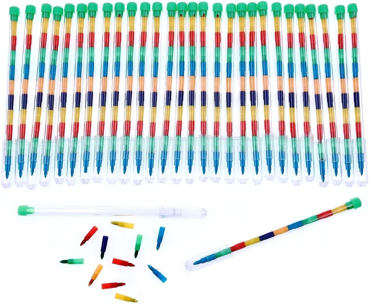 JZK 30 x Multicolor stacking crayons pencil pop crayon for kids children party favours party bag filler birthday gift for boy girl: Office Products