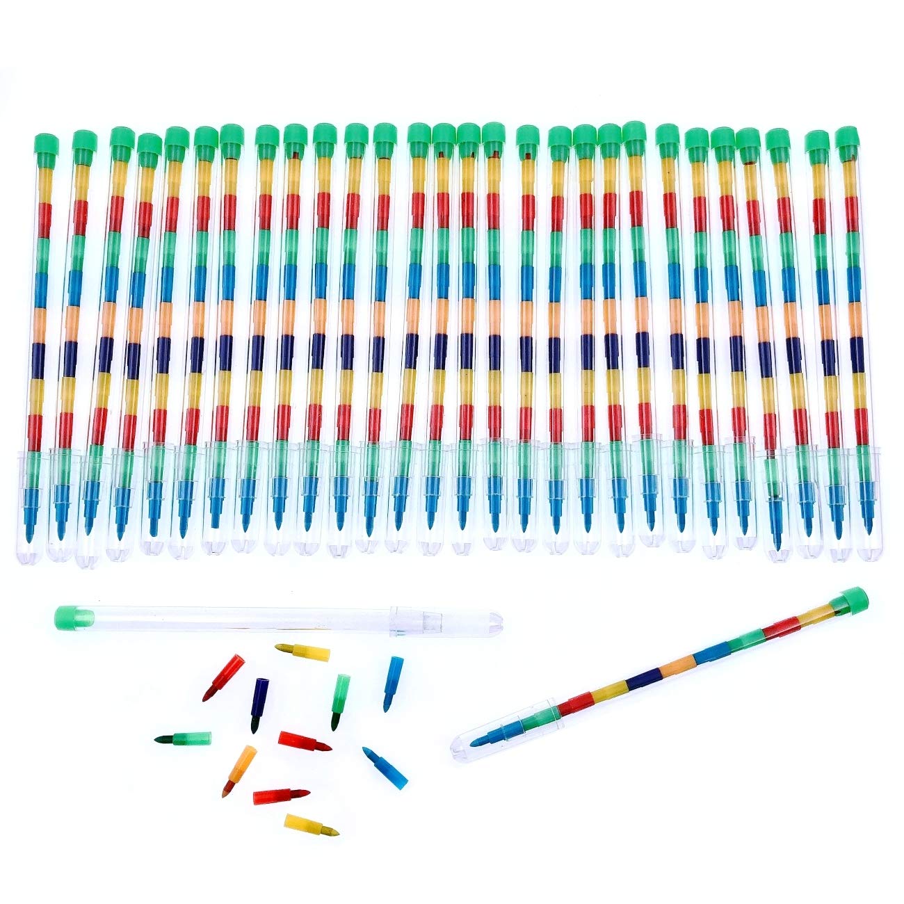 JZK 30 x Multicolor stacking crayons pencil pop crayon for kids children party favours party bag filler gift for boy girl