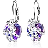 AENEAS Stocking Stuffers for Women Rose Heart Dangle Drop Earrings for Women Sterling Silver Amethyst Rose Flower Dangling Leverback Earrings Flower Jewelry Anniversary Christmas Birthday Gift for Wife Her Mom