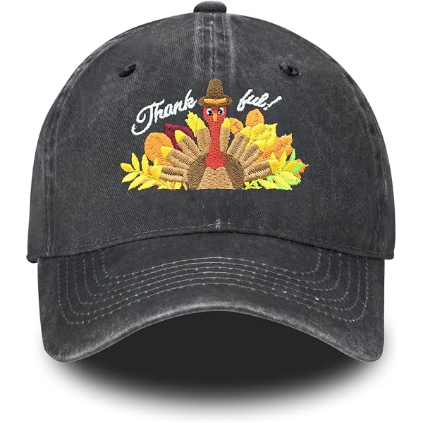 Women\'s Embroidery Adjustable Washed Distressed Trucker Hat Thanksgiving Turkey I Am The Happy Turkey Thanksgiving Hats for Womens Washed  main image 2
