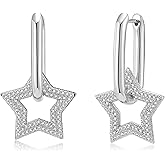 Austrian Crystals Paperclip Drop Earrings for Women 14K Gold Plated Double Huggie Dangle Earrings Hypoallergenic Sparkly Jewelry