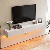 FurniNova Floating TV Stand with 3 Doors, Modern Floating TV Console Cabinet with Storage, Plywood Floating TV Shelf, Wall Mount TV Stand with Cable Holes for up to 60 Inch TVs, 55 in White
