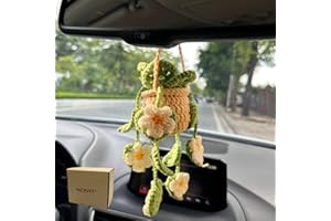 96CRVFT Cute Crochet Hanging Succulent Plant for Car, Aesthetic Decor Rear View Mirror Hanging Ornament Accessories for Women and Men, Handmade Cute Car Interior Decor Accessories Gift