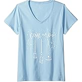 Womens Come We Fly Halloween Hocus Fall Party V-Neck T-Shirt