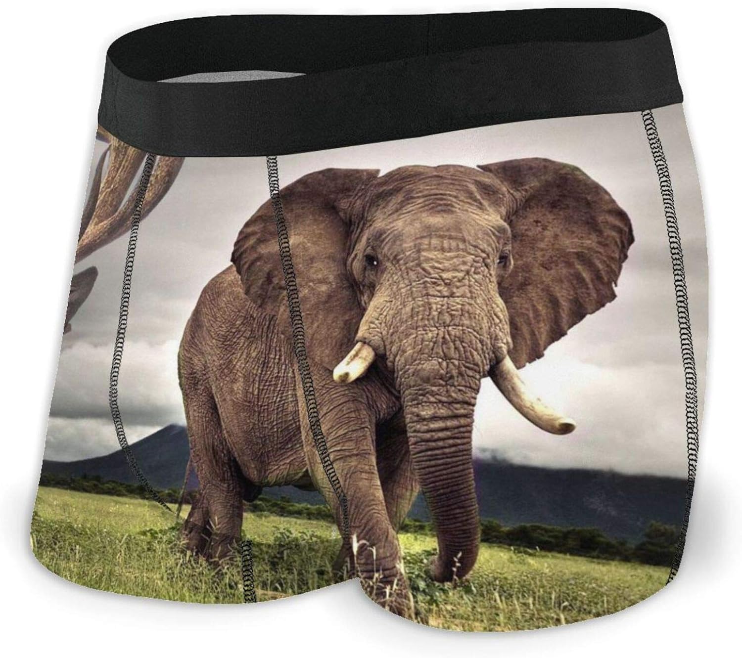 Mens Underwear Breathable, Elephant and Deer Mens Boxer Briefs Funny