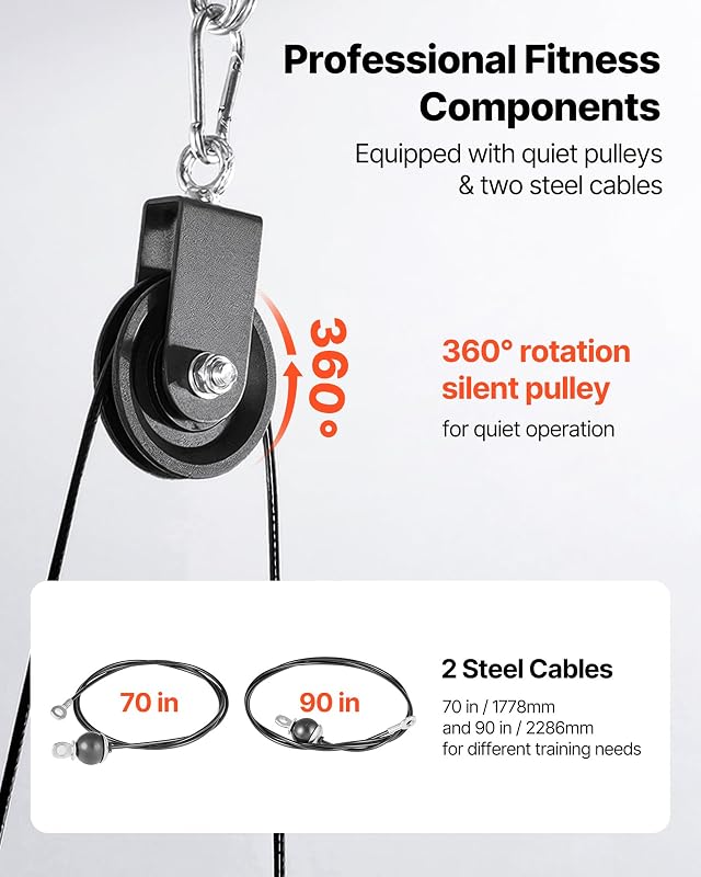 Sistema de polias de carga de 127 kg, conjunto de polias do ginásio doméstico com 2 cabos de aço, barra curta de 39,5 cm, corda para tríceps, treino de braços para bíceps, ombros, costas