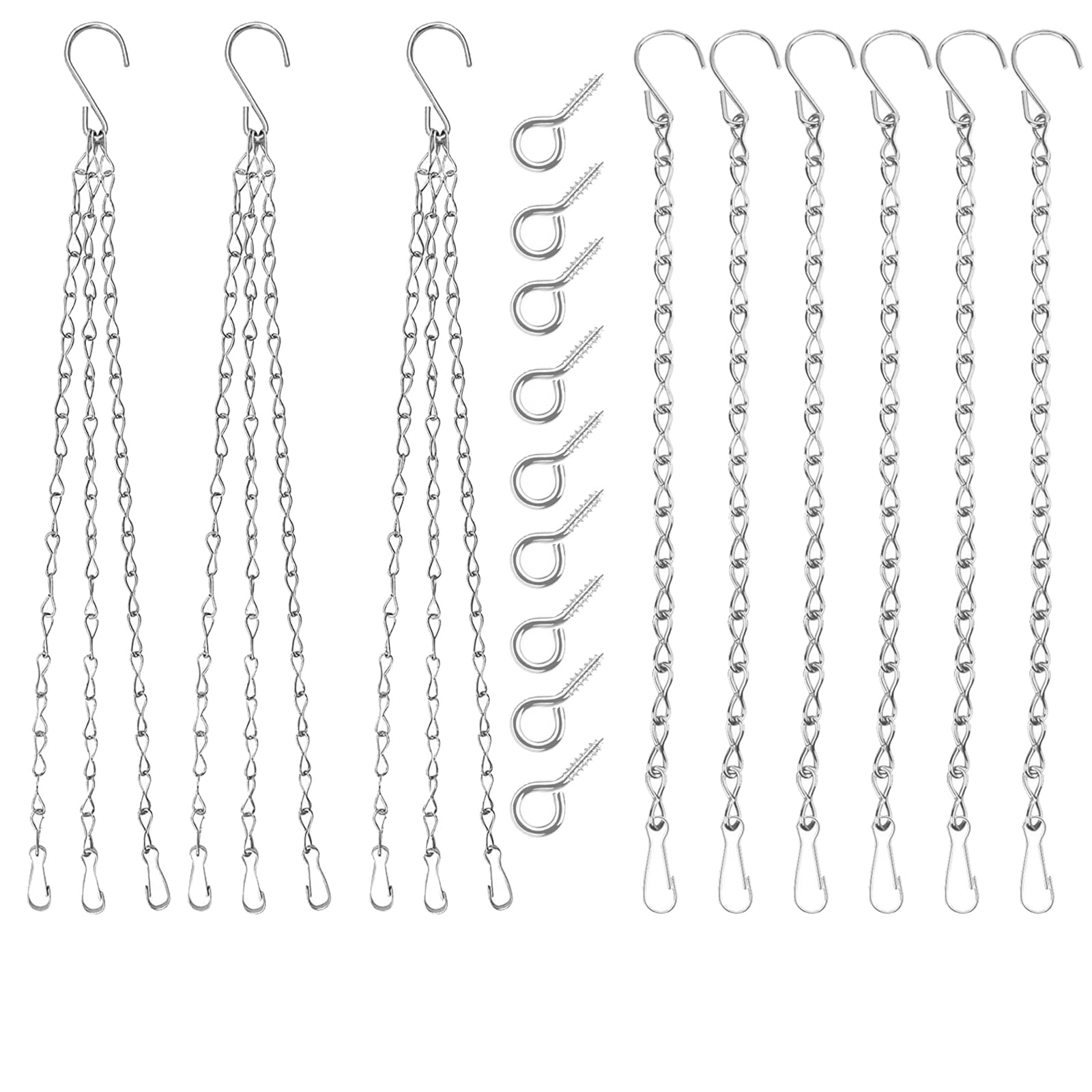 18 Pcs Hanging Chains with Clip, Garden Hanging Basket Chains, Metal Hanging Basket Chains Hanger Replacement Chain with 9 pcs Eye Hooks Screw for Bird Feeders, Wind Chimes, Lanterns, Planters