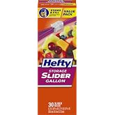 Hefty Slider Storage Bags, Gallon Size, 30ct | Gallon Storage Bags, Store Food, Snacks, Toiletries, First Aid Items, Writable Label, Stand and Fill, Secure Slider Closure