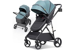 newyoo Infant Stroller with Bassinet, Convertible Baby/Toddler Strollers w Reversible Seat & Cup Holder, Coches para Bebes, 2-in-1 Rear-Facing Pram, One-Hand Quick Fold, Revo C10, Blue