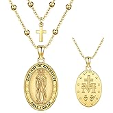 Hagkew Triple Moon Goddess/Virgin Mary Necklace 925 Sterling Silver Greek Goddess Hekate Pendant Necklaces Protection Amulet Moon Sun Pentagram Jewelry for Women