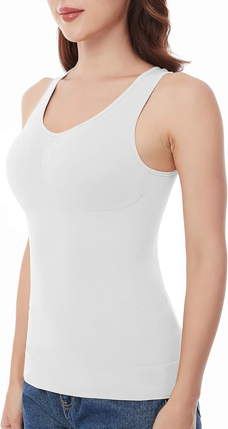 Womens Tummy Control Tank Tops with Built in Bra Slimming Shapewear Camisole Seamless Body Shaper Compression Top at  Women’s Clothing store