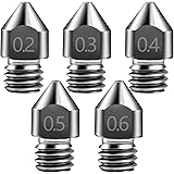 5 Packs Creality 3D Hardened Steel MK8 Nozzle with High Temperature Resistance Upgraded Tungsten All Metal Nozzle Ends for Ma