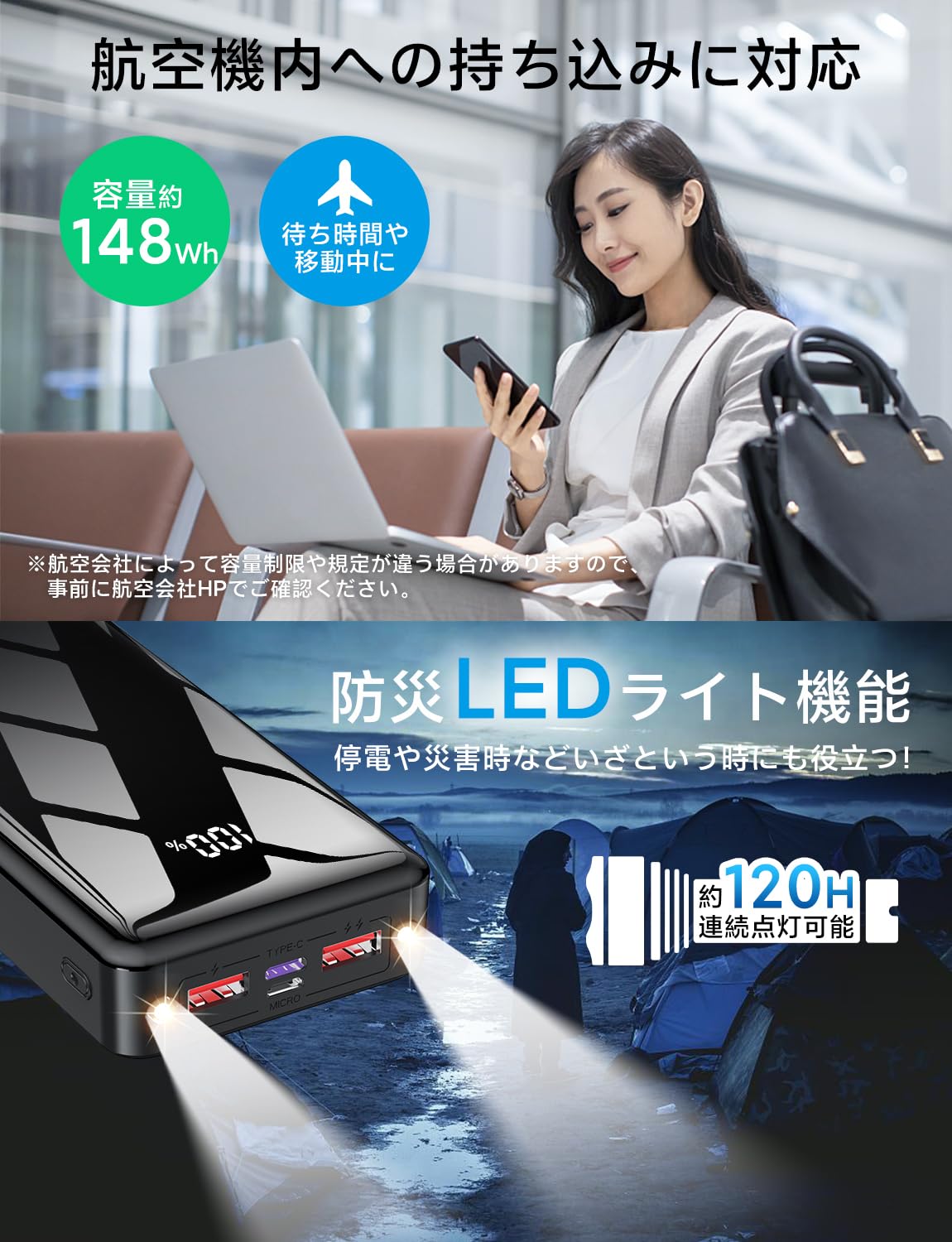 (40,000 mAh Large Capacity, 2024 Spring Release) Mobile Battery, Rapid Charging, 3 Devices Simultaneously Charging, LCD Charge Level Display, PSE Technology Standards, Supports Type-C Input and