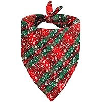 Christmas Dog Bandana Collar, Plaid Dog Bandana Dog Kerchief with Snowflake Pattern, Cotton Triangle Bibs Scarfs for Puppy(L 