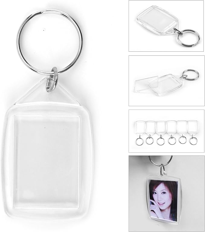 AllRight 100 Pcs Blank Keyrings Photo Keyring Acrylic Key Rings Square