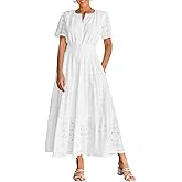 Benfoly Summer Flowy Maxi Dresses for Women 2026 Spring Vacation Eyelet Lace Short Sleeve Wedding Guest Casual Boho Dresses