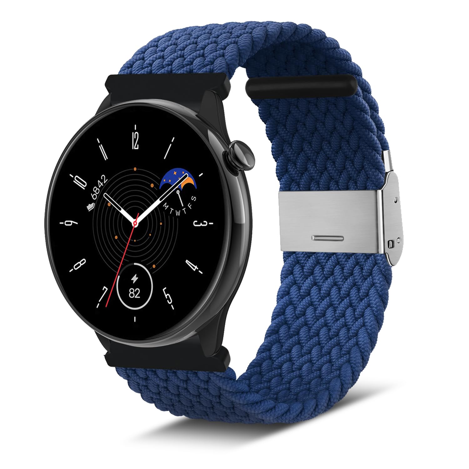 Niboow 20mm Strap for Amazfit T-Rex 3 Pro 44mm/Active 2/Active/GTS 4/GTS 4 Mini/GTS 3/GTS 2 Mini, Elastic Nylon Braided Watch Bands for Amazfit GTR Mini/Bip 3/Bip 3 Pro/Bip Lite/Bip U Pro - Blue — image 1
