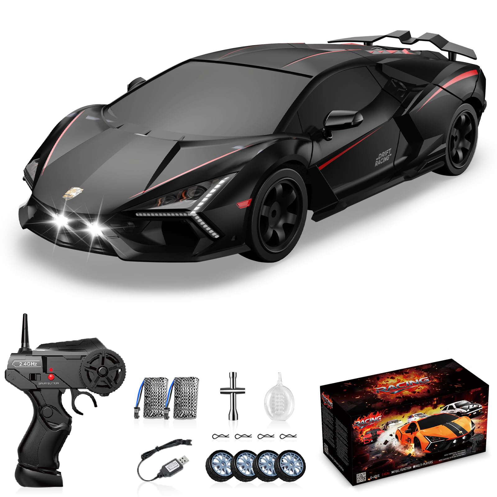 Sakeye RC Drift Car, Drifting RC Car 2.4GHz 1/16 Remote Control Cars 4WD High Speed Racing Vehicle Remote Control Drifting Cars Sport Toy Cars for Adults Boys Girls Kids Black Image