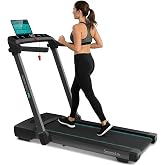 SereneLife Folding Treadmill, 2.5HP Foldable Home Treadmill with Handles, 0.6-8.7 MPH Speed, &amp; Shock Absorption, Watch Remote, App Compatible, Bluetooth Music, Suitable for Indoor Use Supports 265 lbs